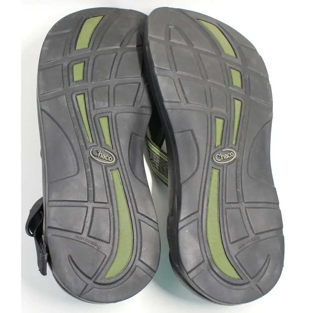 MNS Chaco Vibram Cloud  Cushioned Sandal Green Brown Hiking Beach SZ 11